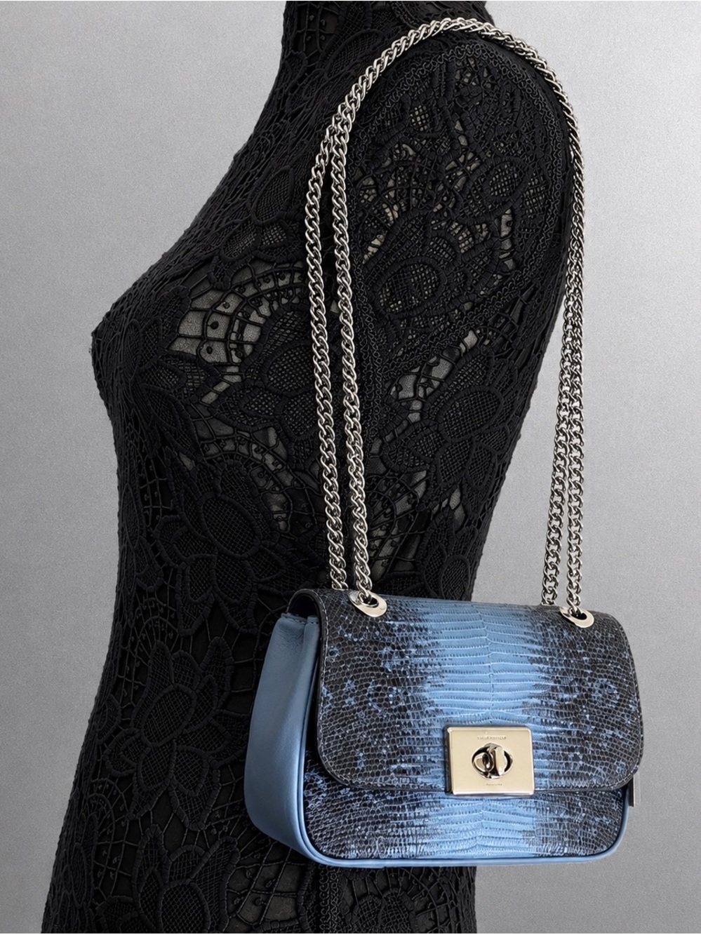 Coach Cassidy Blue Embossed Lizard-Texture Mini Shoulder Bag NWOT